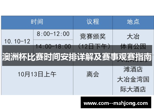 澳洲杯比赛时间安排详解及赛事观赛指南 澳洲杯比赛时间安排详解及赛事观赛指南